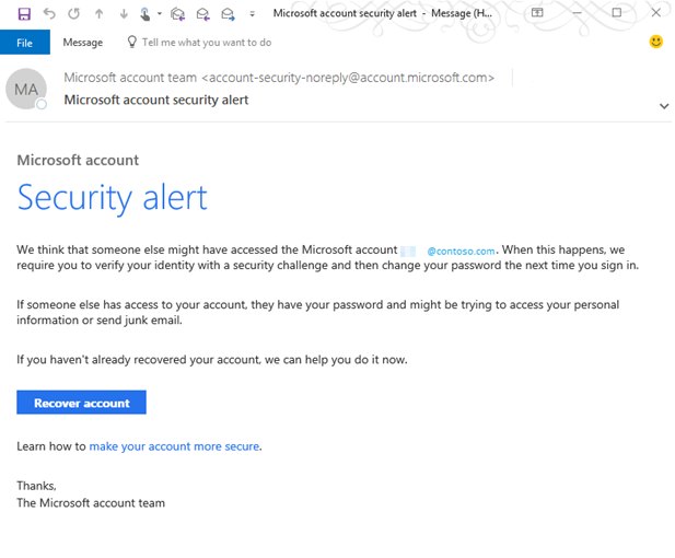 Esempio Microsoft Security alert